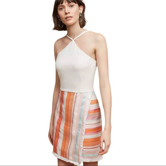 Sz 0 Anthropologie Hutch Kayln Halter Mini White & Pink Dress